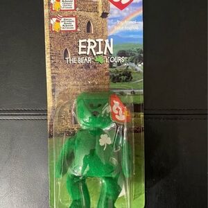 Ty Erin The Bear Plush - Green with White Shamrock